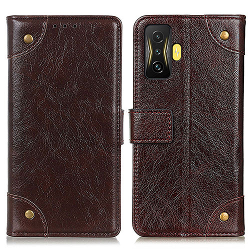 Leather Case Stands Flip Cover Holder K06Z for Xiaomi Redmi K50 Gaming AMG F1 5G Brown