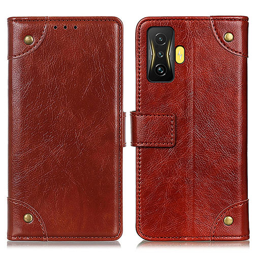 Leather Case Stands Flip Cover Holder K06Z for Xiaomi Redmi K50 Gaming AMG F1 5G Light Brown