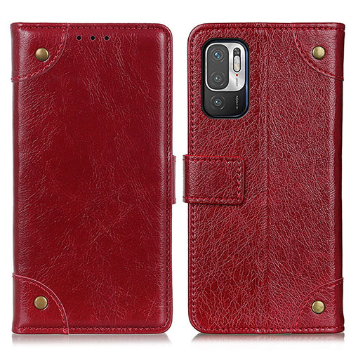 Leather Case Stands Flip Cover Holder K06Z for Xiaomi Redmi Note 10 5G Red