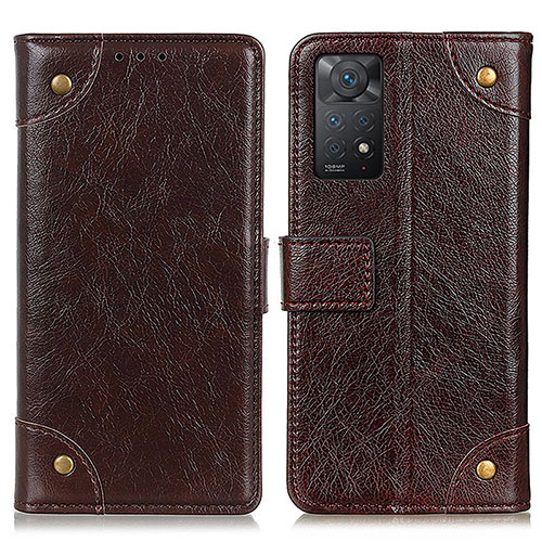 Leather Case Stands Flip Cover Holder K06Z for Xiaomi Redmi Note 11 Pro 5G Brown