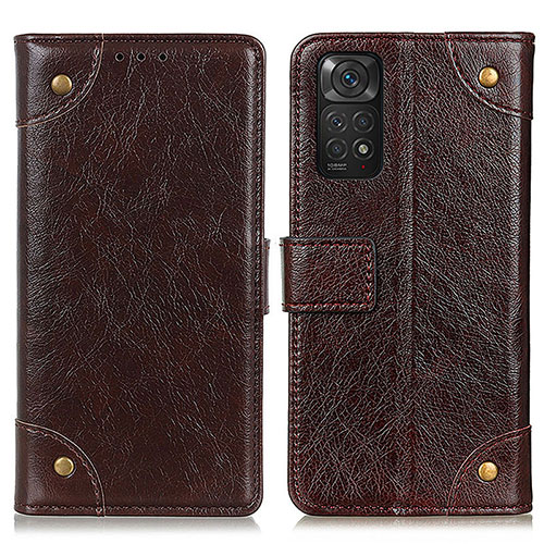 Leather Case Stands Flip Cover Holder K06Z for Xiaomi Redmi Note 11S 4G Brown