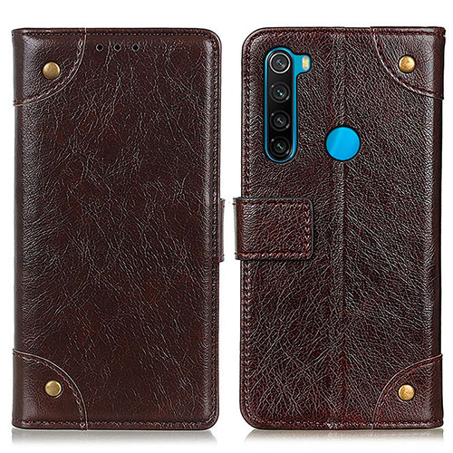 Leather Case Stands Flip Cover Holder K06Z for Xiaomi Redmi Note 8 (2021) Brown