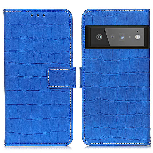 Leather Case Stands Flip Cover Holder K07Z for Google Pixel 6 Pro 5G Blue