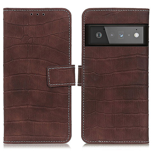 Leather Case Stands Flip Cover Holder K07Z for Google Pixel 6 Pro 5G Brown