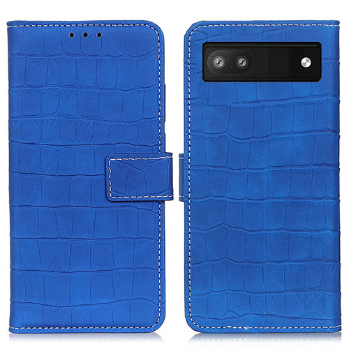 Leather Case Stands Flip Cover Holder K07Z for Google Pixel 7a 5G Blue