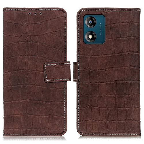 Leather Case Stands Flip Cover Holder K07Z for Motorola Moto E13 Brown