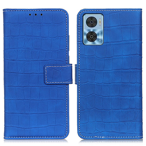 Leather Case Stands Flip Cover Holder K07Z for Motorola Moto E22i Blue