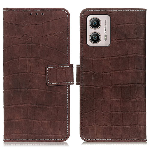 Leather Case Stands Flip Cover Holder K07Z for Motorola Moto G53 5G Brown