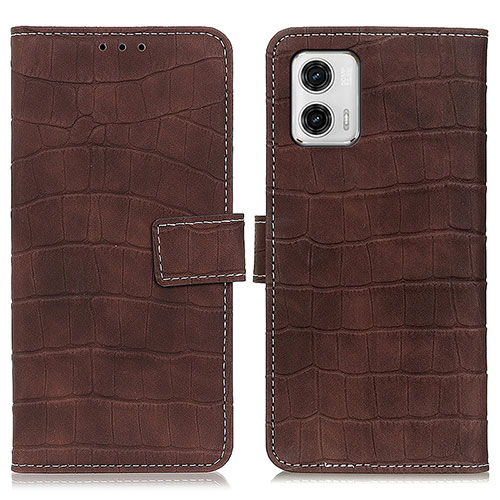 Leather Case Stands Flip Cover Holder K07Z for Motorola Moto G73 5G Brown