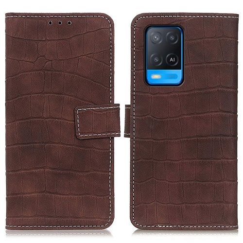 Leather Case Stands Flip Cover Holder K07Z for Oppo A54 4G Brown