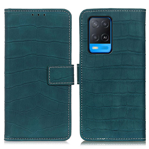 Leather Case Stands Flip Cover Holder K07Z for Oppo A54 4G Green