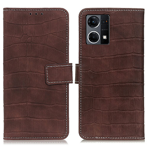 Leather Case Stands Flip Cover Holder K07Z for Oppo F21 Pro 4G Brown