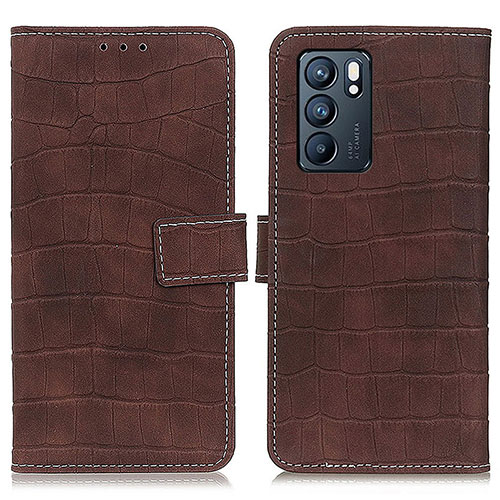 Leather Case Stands Flip Cover Holder K07Z for Oppo Reno6 5G Brown