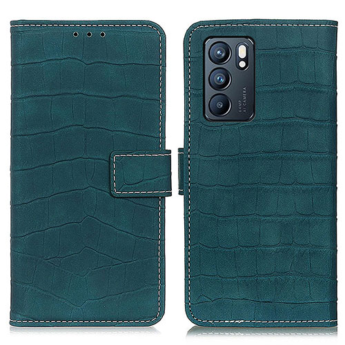 Leather Case Stands Flip Cover Holder K07Z for Oppo Reno6 5G Green