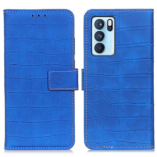 Leather Case Stands Flip Cover Holder K07Z for Oppo Reno6 Pro 5G India Blue