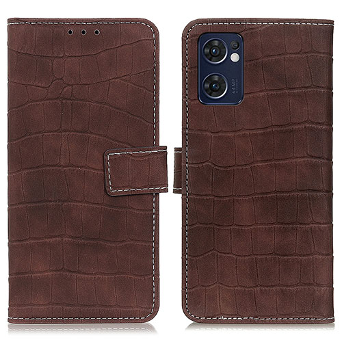 Leather Case Stands Flip Cover Holder K07Z for Oppo Reno7 5G Brown