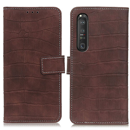 Leather Case Stands Flip Cover Holder K07Z for Sony Xperia 1 III Brown