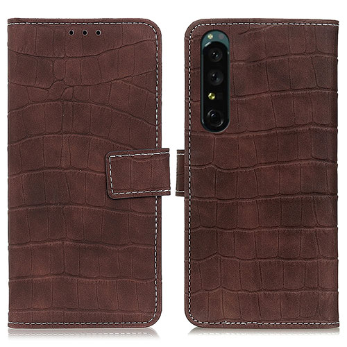 Leather Case Stands Flip Cover Holder K07Z for Sony Xperia 1 IV SO-51C Brown