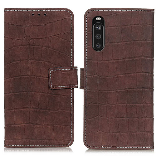 Leather Case Stands Flip Cover Holder K07Z for Sony Xperia 10 III Brown