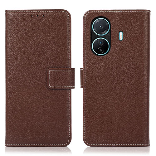 Leather Case Stands Flip Cover Holder K07Z for Vivo T1 5G Brown