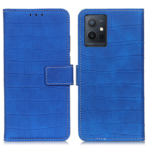 Leather Case Stands Flip Cover Holder K07Z for Vivo T1 5G India Blue