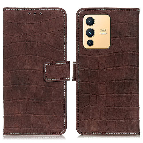 Leather Case Stands Flip Cover Holder K07Z for Vivo V23 5G Brown