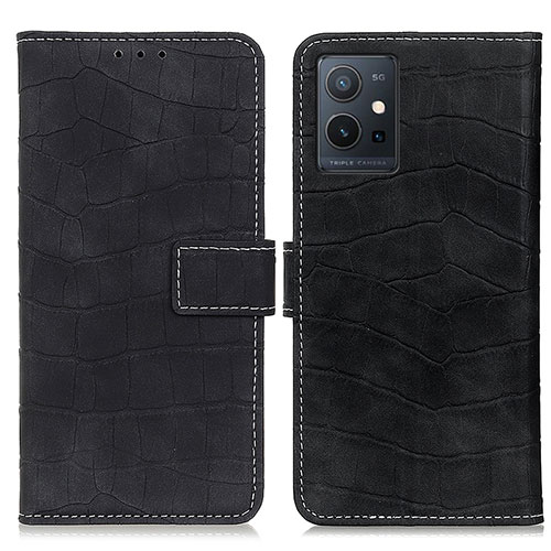 Leather Case Stands Flip Cover Holder K07Z for Vivo Y55s 5G Black