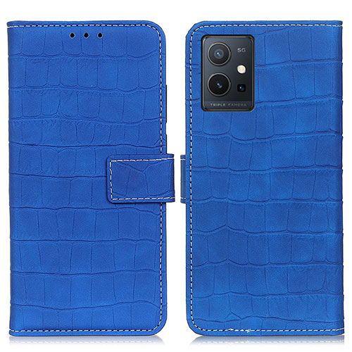 Leather Case Stands Flip Cover Holder K07Z for Vivo Y55s 5G Blue