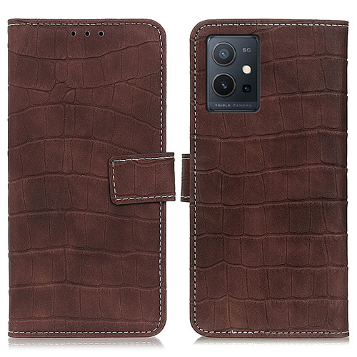 Leather Case Stands Flip Cover Holder K07Z for Vivo Y55s 5G Brown