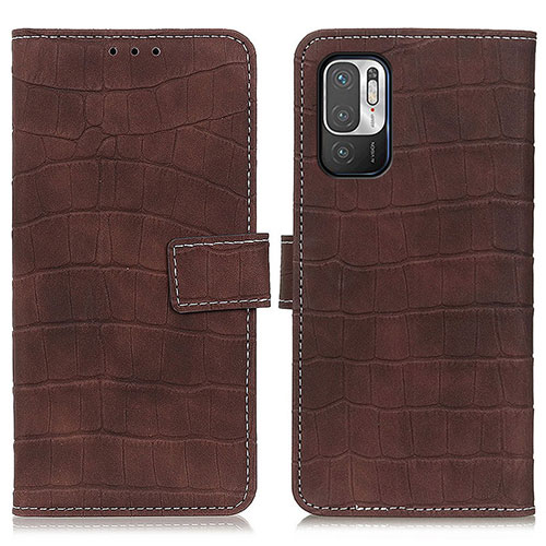 Leather Case Stands Flip Cover Holder K07Z for Xiaomi Redmi Note 10 5G Brown