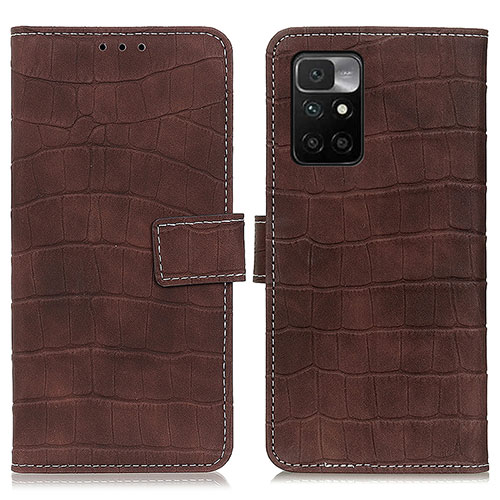 Leather Case Stands Flip Cover Holder K07Z for Xiaomi Redmi Note 11 4G (2021) Brown