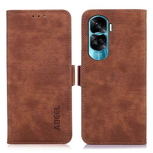 Leather Case Stands Flip Cover Holder K08Z for Huawei Honor 90 Lite 5G Brown