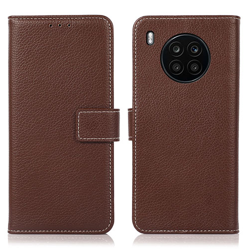 Leather Case Stands Flip Cover Holder K08Z for Huawei Nova 8i Brown