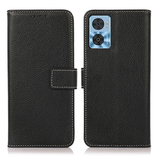 Leather Case Stands Flip Cover Holder K08Z for Motorola Moto E22 Black