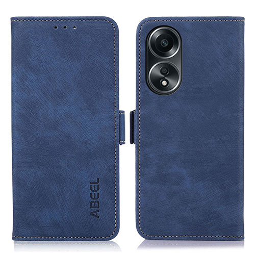 Leather Case Stands Flip Cover Holder K08Z for Oppo A18 Blue