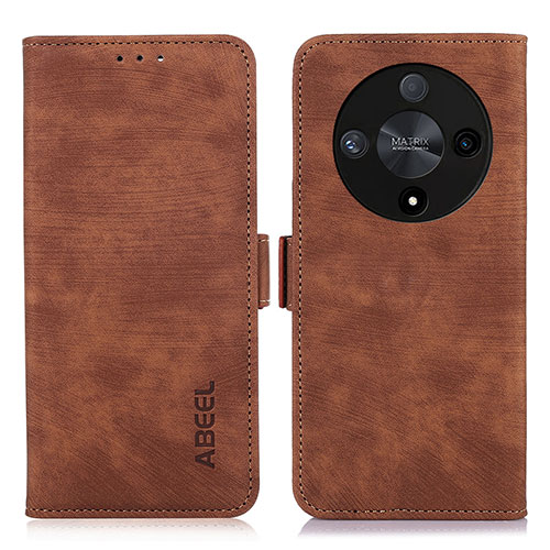 Leather Case Stands Flip Cover Holder K09Z for Huawei Honor X9b 5G Brown