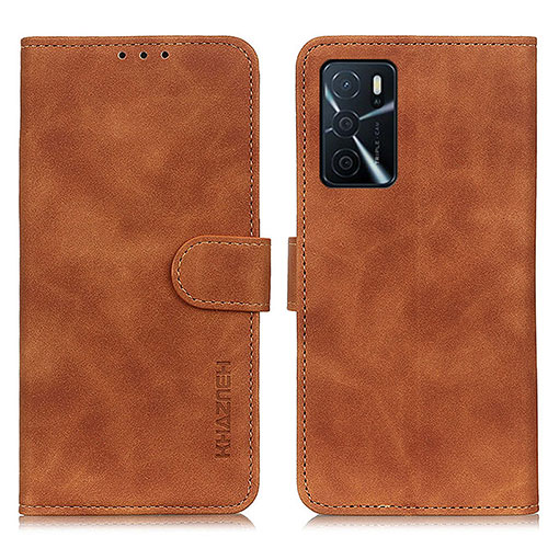 Leather Case Stands Flip Cover Holder K09Z for Oppo A16 Brown