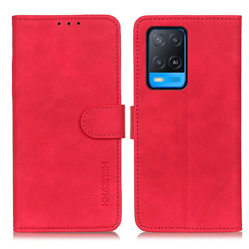 Leather Case Stands Flip Cover Holder K09Z for Oppo A54 4G Red