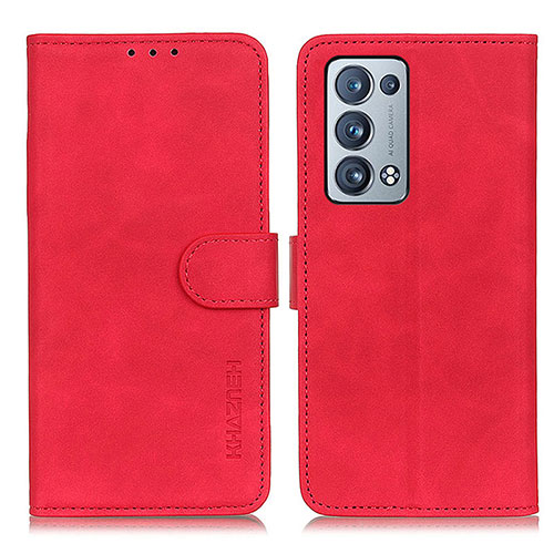 Leather Case Stands Flip Cover Holder K09Z for Oppo Reno6 Pro 5G Red