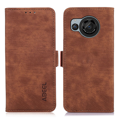 Leather Case Stands Flip Cover Holder K09Z for Sharp Aquos R8s Brown