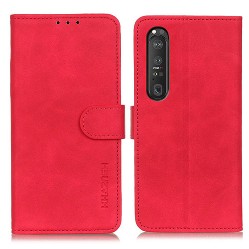 Leather Case Stands Flip Cover Holder K09Z for Sony Xperia 1 III Red