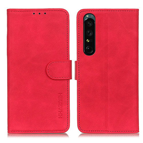 Leather Case Stands Flip Cover Holder K09Z for Sony Xperia 1 IV SO-51C Red