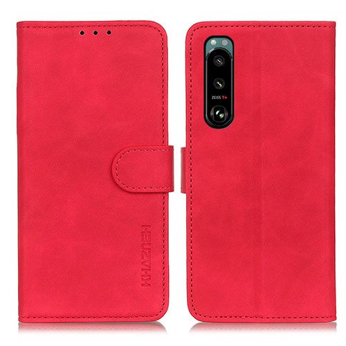 Leather Case Stands Flip Cover Holder K09Z for Sony Xperia 5 III SO-53B Red