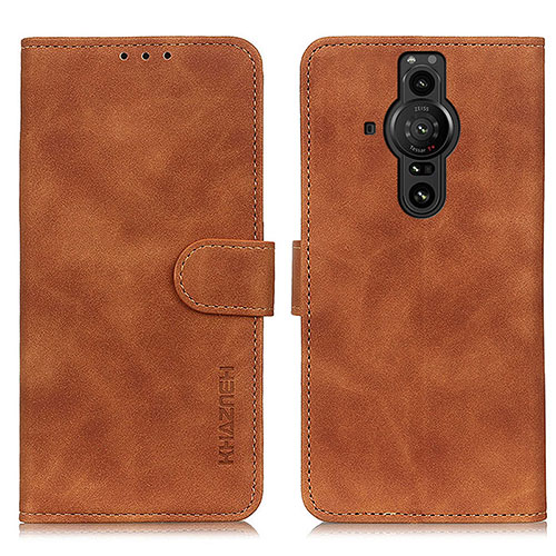 Leather Case Stands Flip Cover Holder K09Z for Sony Xperia PRO-I Brown