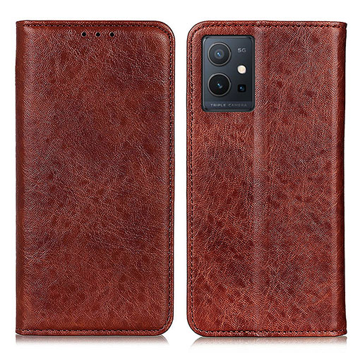 Leather Case Stands Flip Cover Holder K09Z for Vivo iQOO Z6 5G Brown