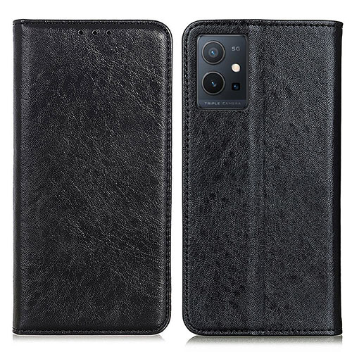 Leather Case Stands Flip Cover Holder K09Z for Vivo T1 5G India Black