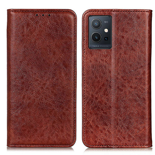 Leather Case Stands Flip Cover Holder K09Z for Vivo Y55s 5G Brown