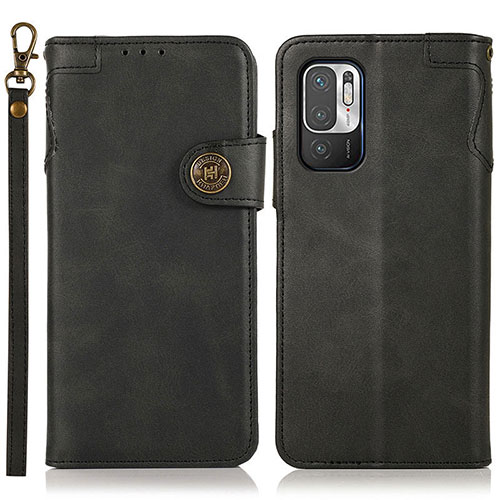 Leather Case Stands Flip Cover Holder K09Z for Xiaomi Redmi Note 10 5G Black