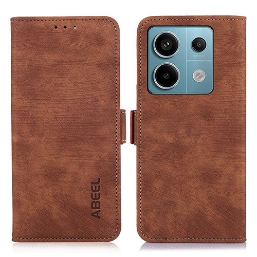 Leather Case Stands Flip Cover Holder K09Z for Xiaomi Redmi Note 13 Pro 5G Brown