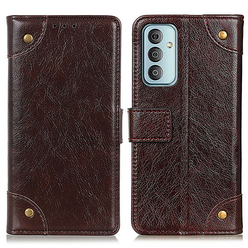 Leather Case Stands Flip Cover Holder KZ6 for Samsung Galaxy M23 5G Brown